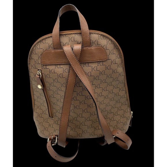 Karl Lagerfeld Paris Monogram Backpack Brown Red Leather Accents - Picture 6 of 7